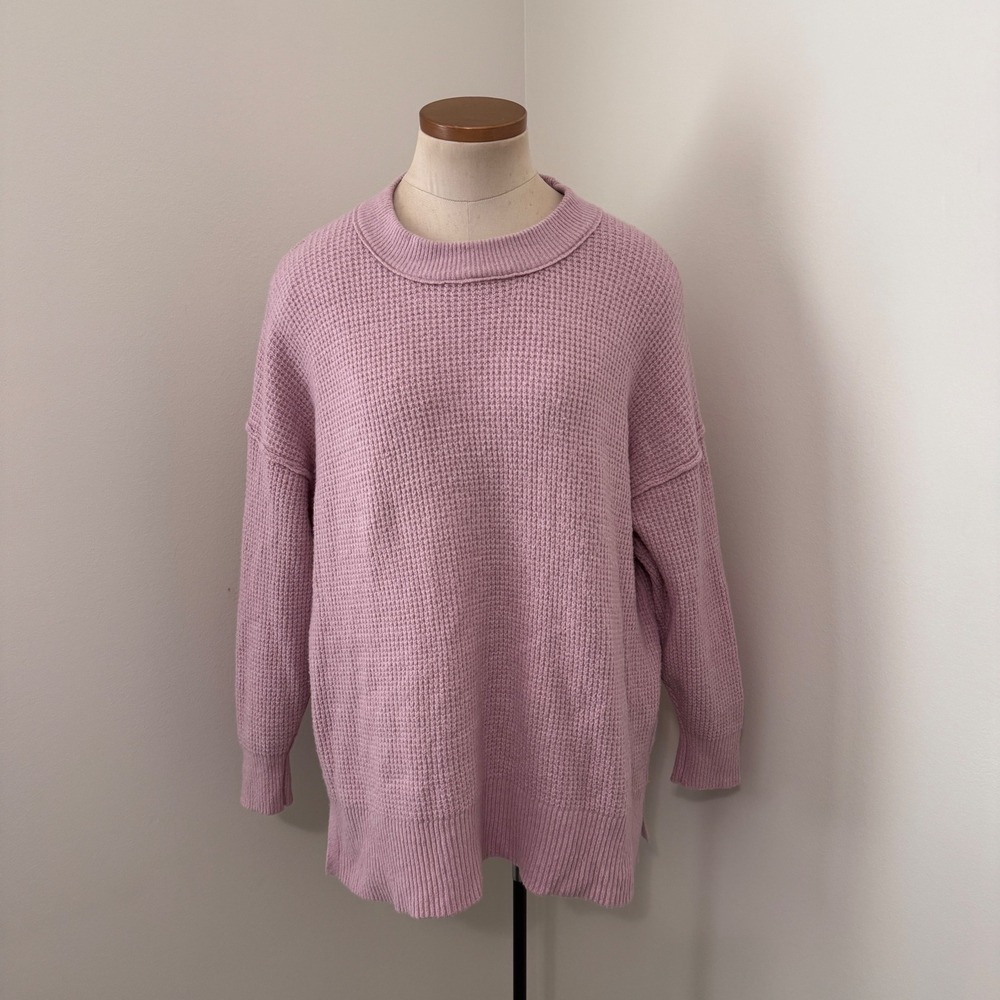 Aerie XS Pink Waffle Knit Oversized Tunic Sweater Slouchy Lounge Casual